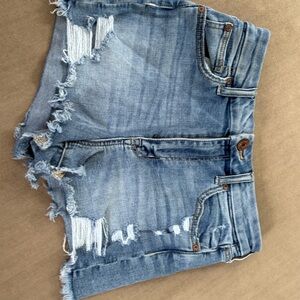 American Eagle Outfitters Blue Distressed Jean Shorts
